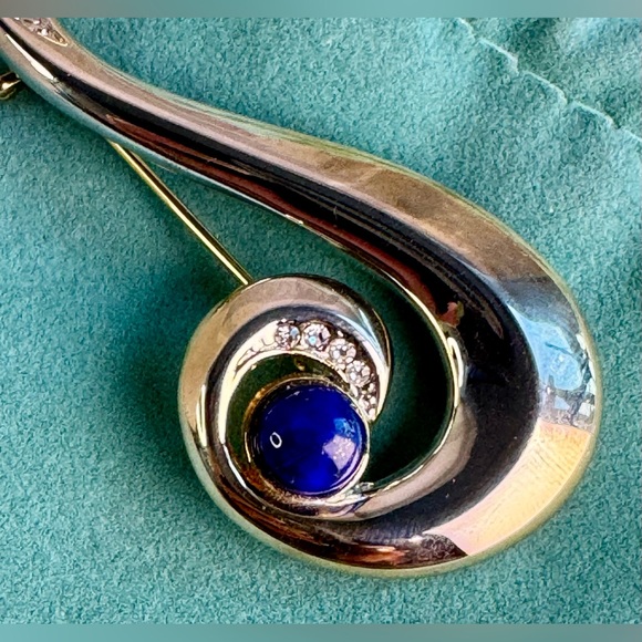 Silver & Gold Tone Blue Swirl Brooch - Picture 11 of 11